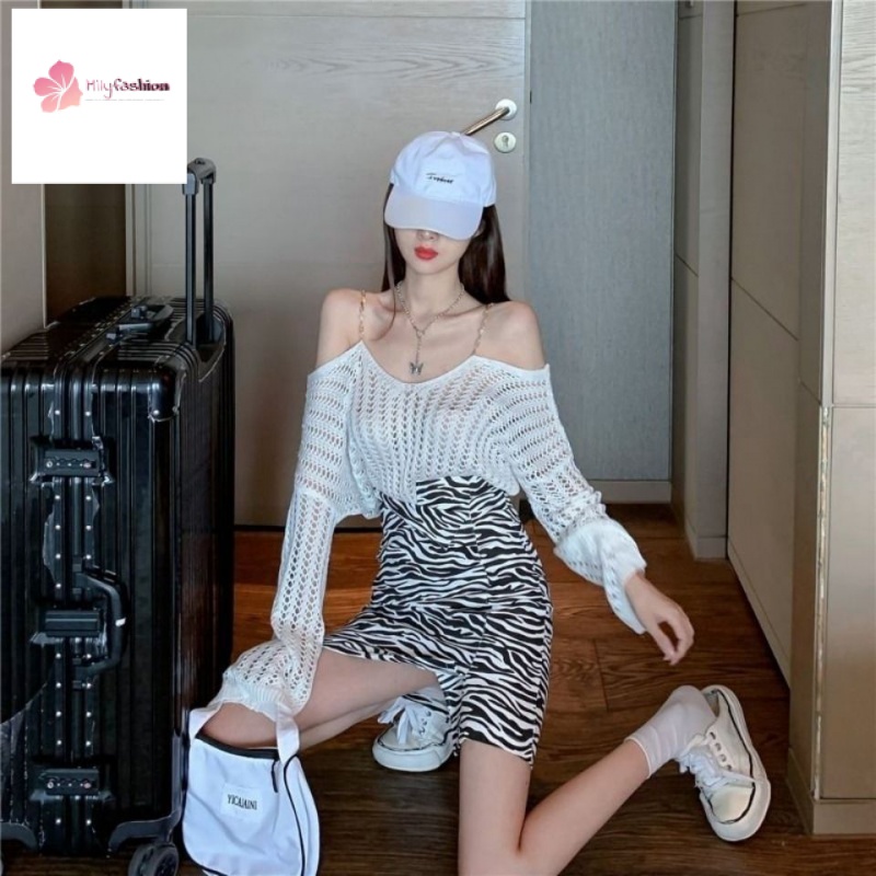 Áo Dệt Kim Tay Dài Trễ Vai Dáng Rộng Thời Trang Mùa Thu Cho Phái Nữ