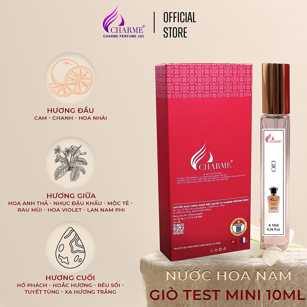 Nước hoa nam cao cấp Charme Giò 10ml chai Test mini hương trái cây ngọt ngào ấm áp lưu hương lâu