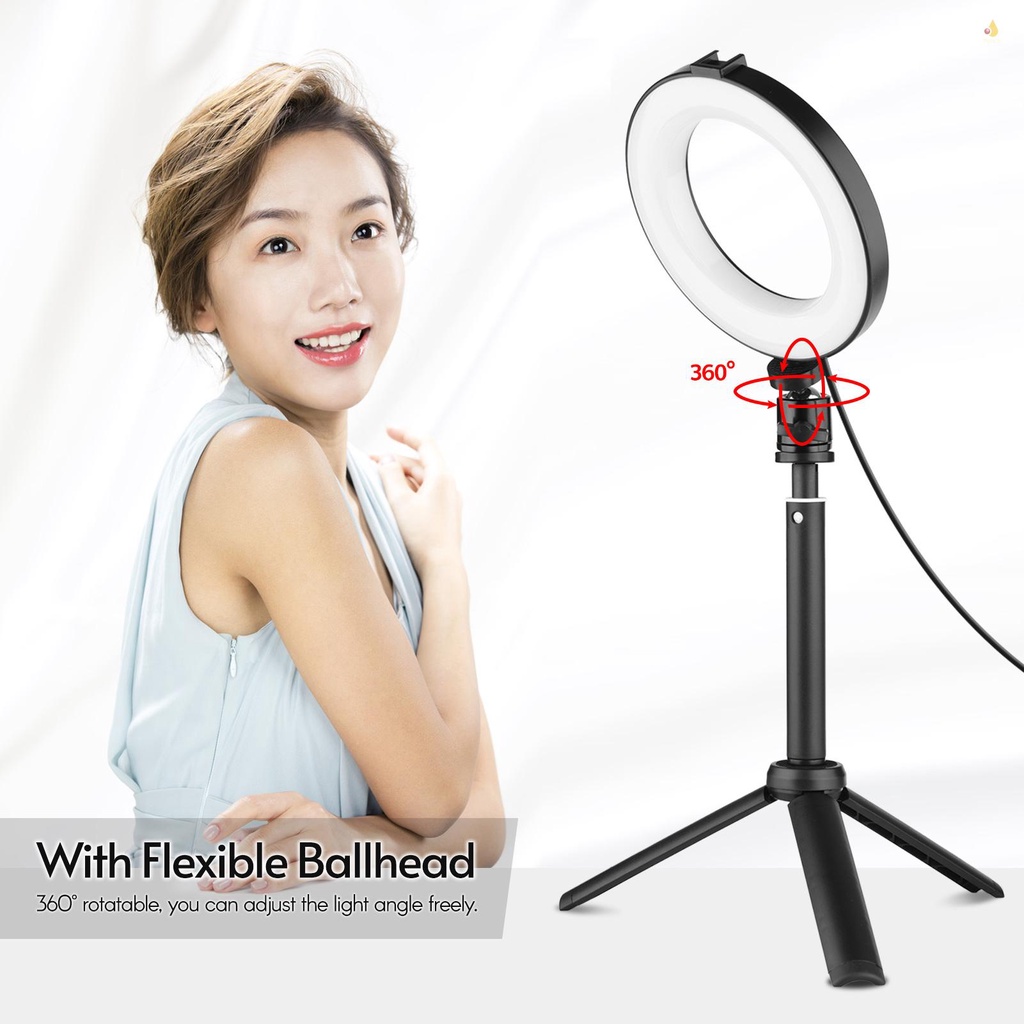Vòng Đèn LED Andoer 6 Inch 2 * 3200K-6500K Có Thể Điều Chỉnh Độ Sáng + 2 * Tripod Để Bàn + 2 * Đầu Bi Kim Loại Dẻo Cho Dạy Trực Tuyến
