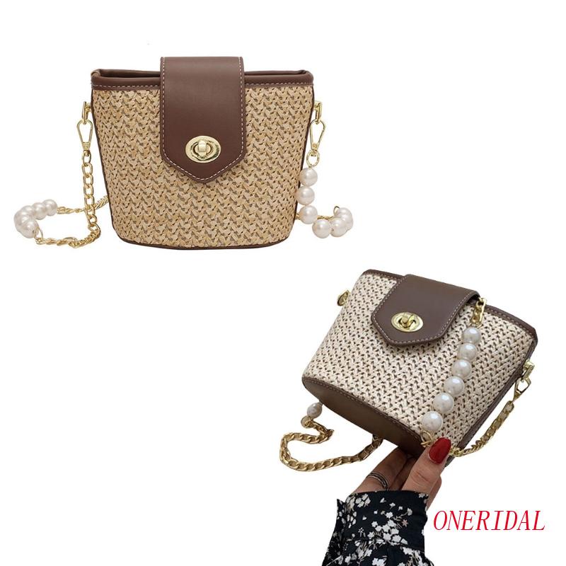Túi Xách Đeo Chéo Giả Rơm Và Da Phối Dây Xích Thời Trang Dành Cho Nữ