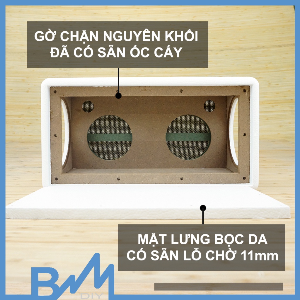 Box loa bọc da hoàn thiện 350x190x200mm dáng Stanmore ghép loa 4inch cộng hưởng