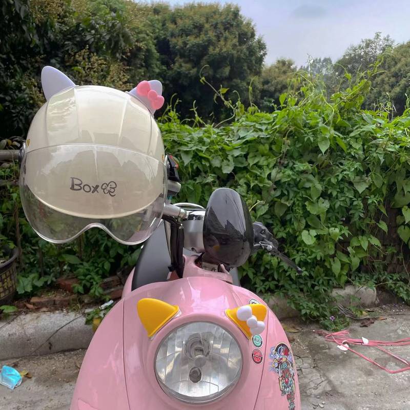 Electric Car Decoration Hello Kitty Ears Helmet Decoration Stereo Car Stickers Bow Cat Ears Cute Modification Ornaments 9VwA