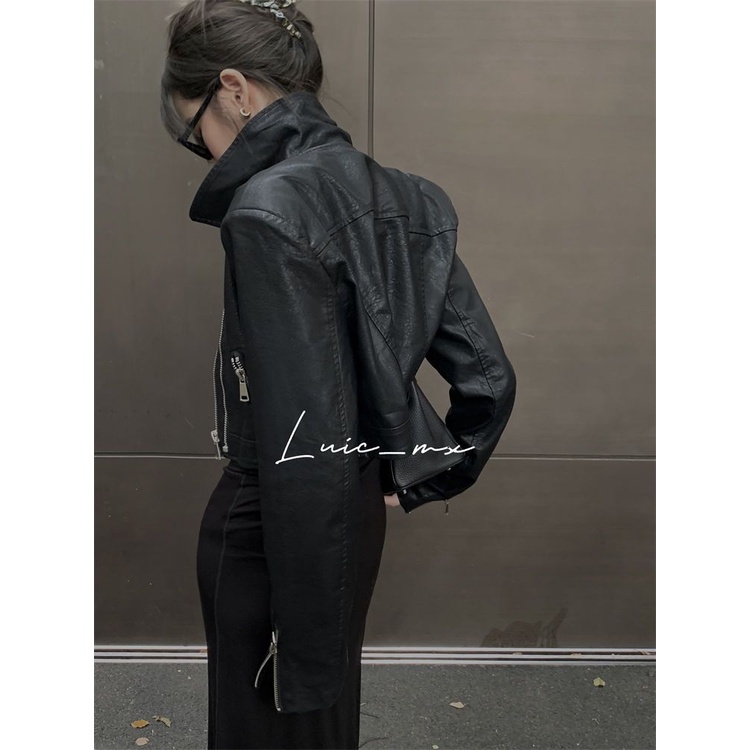 Áo Khoác Da pu Dáng Ngắn Phong Cách Retro Mỹ Thời Trang Xuân Thu Cho Nữ Tik Tok DE1T
