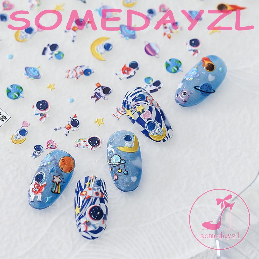 Miếng Dán Trang Trí Móng Tay Hình Bánh Donut / Tàu Lửa / Vũ Trụ / Ngôi Sao Hoạt Hình