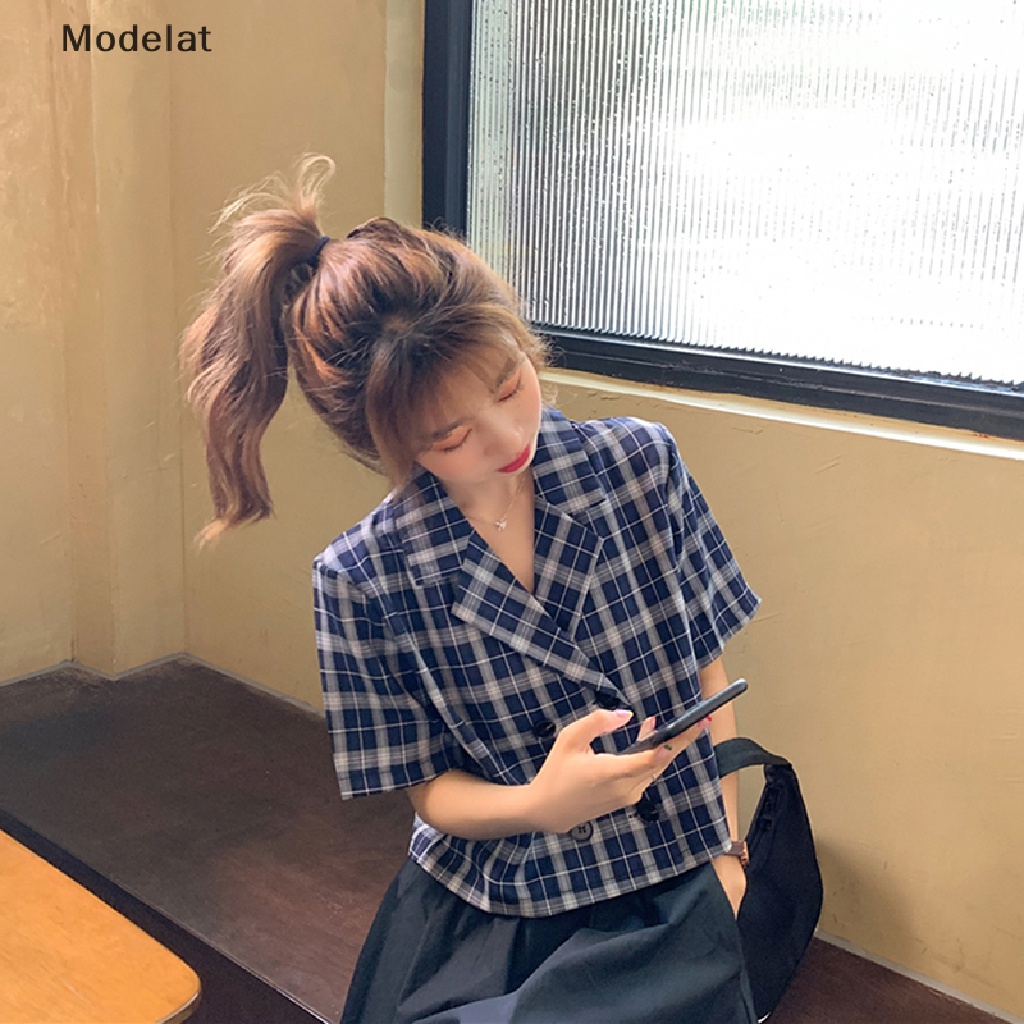 Mfc Áo Khoác Blazers Dáng Rộng Cài Hai Hàng Nút Họa Tiết Caro Phong Cách Vintage Đường Phố Cao Cấp Cho Nữ WTD