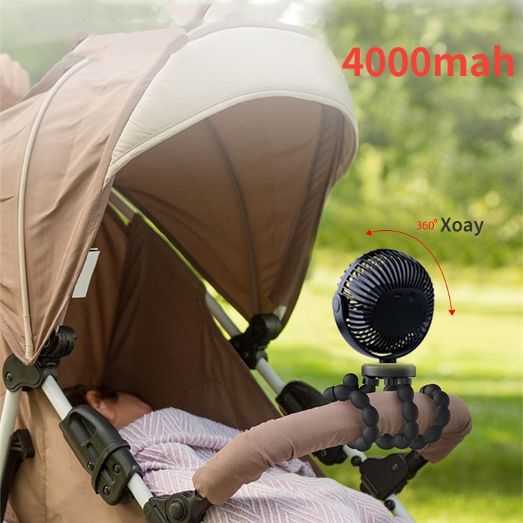 Quạt di động 4000mAh USB xe đẩy quạt 360° có thể xoay bánh răng ba cấp im lặng