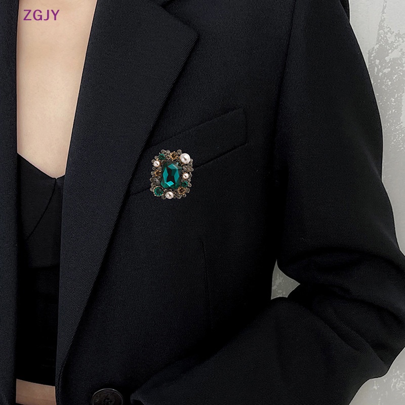 Ghim Cài Áo Đính Đá Pha Lê / Ngọc Trai Hình Vuông Phong Cách Cổ Điển Thời Trang Cho Nữ Mới