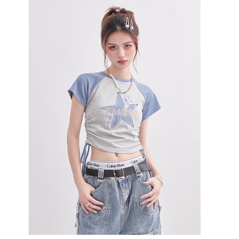 Áo Thun Tay Ngắn Màu Sắc Tương  RENJIANVSHENG Phản Phong Cách Hàn Quốc Cho Nữ