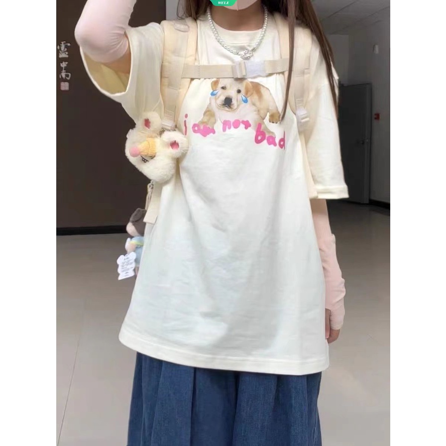 Áo Thun Tay Ngắn Dáng Rộng In Họa Tiết Chú Cún Thời Trang Mùa Hè Hàn Quốc Mới 2023
