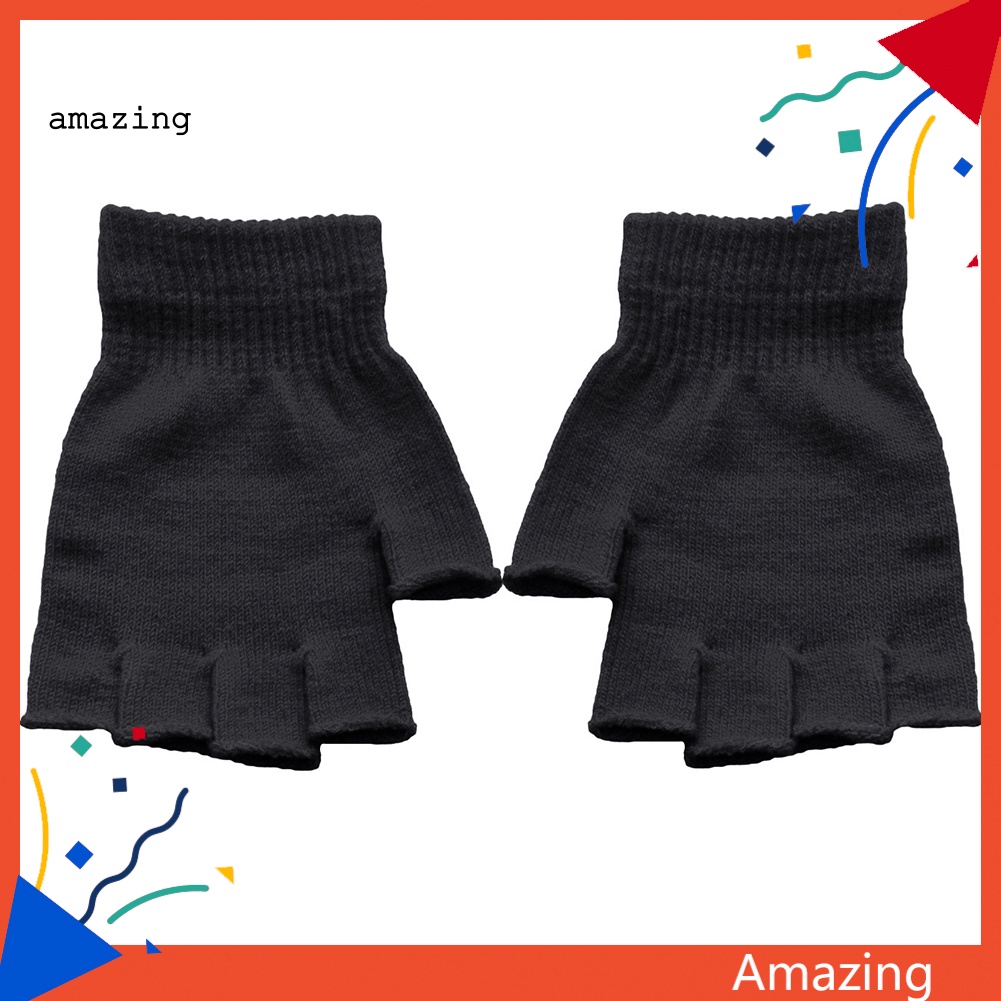 1 Cặp Găng Tay Len Hở Ngón Mềm Mại Co Giãn Thoáng Khí Giữ Ấm Mùa Đông Dành Cho Nam Nữ