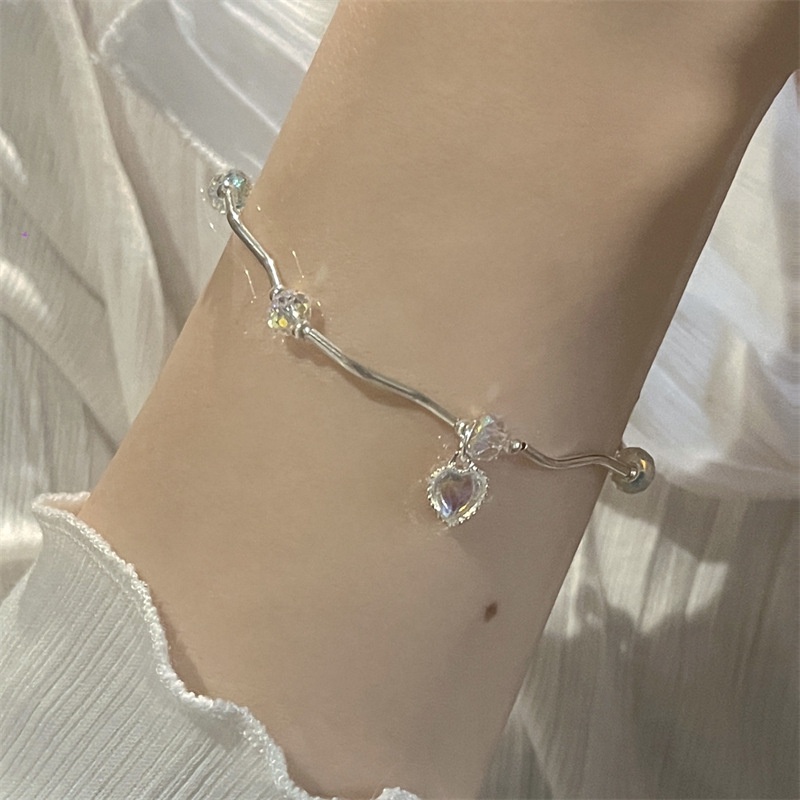 Vòng Tay Chuỗi Hạt Pha Lê Trái Tim Bằng Bạc S925 Sang Trọng Dành Cho Nữ