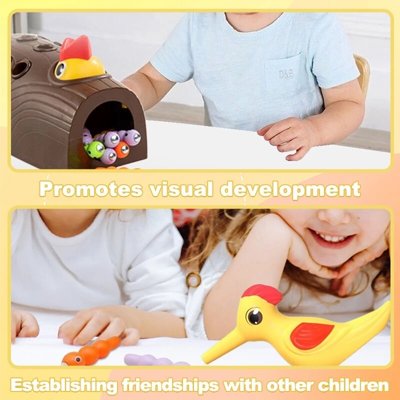 Đồ chơi trẻ em chim gõ kiến bằng gỗ từ tính bắt giun trò chơi động vật đồ chơi cho bé câu cá côn trùng quà tặng đồ chơi sinh nhật