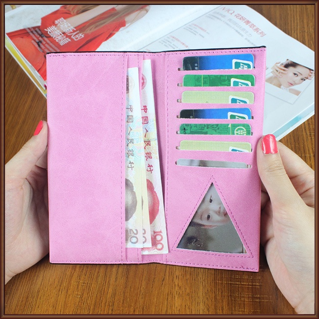 Ví Mỏng Bề Mặt Nhám Có Nhiều Ngăn Đựng Thẻ Dành Cho Nữ Sinh