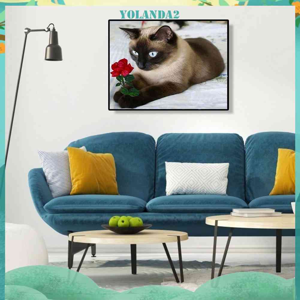 Bộ Tranh Đính Đá 5D Toàn Diện Họa Tiết Chú Mèo Dễ Thương Độc Đáo DIY Dùng Trang Trí