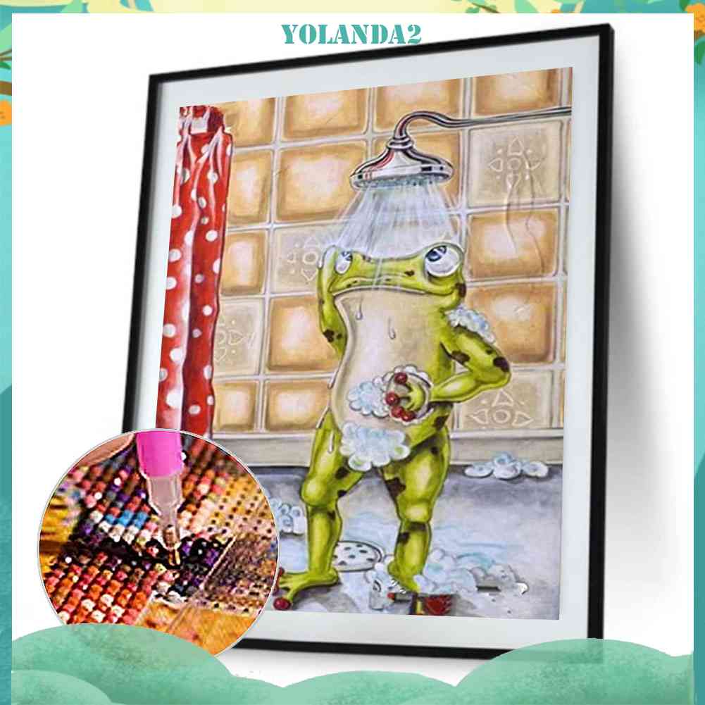 Bộ Tranh Đính Đá 5D Toàn Diện Họa Tiết Chú Ếch Đội Vòi Hoa Sen Độc Đáo DIY Dùng Trang Trí