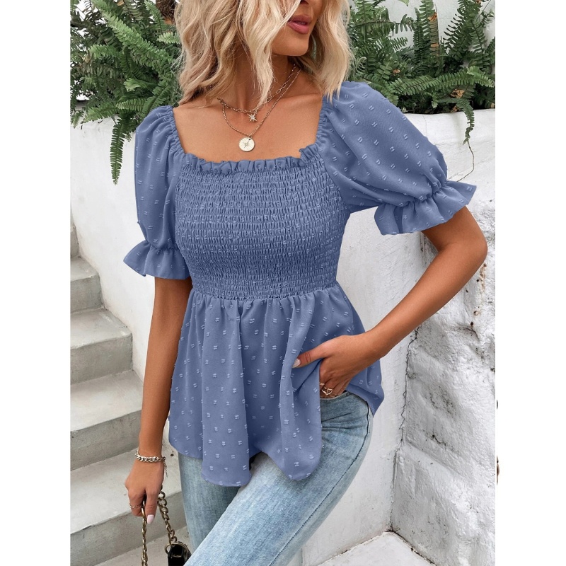 Xiangbao Áo Sơ Mi Cổ Vuông Viền Bèo Nhún Thời Trang Mùa Hè Cho Nữ