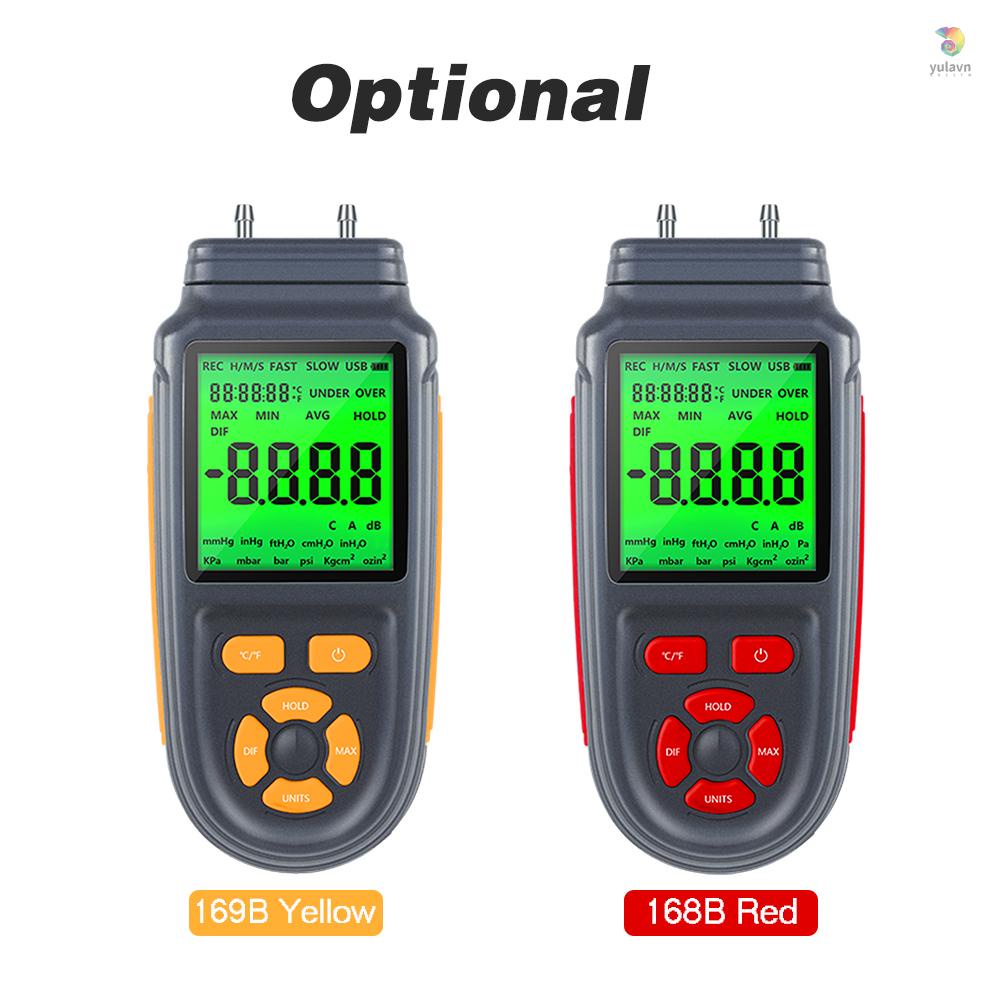 Thiết Bị Đo Áp Suất Khí Ga Kỹ Thuật Số Hai Cổng Có Màn Hình LCD Nền Hiển Thị Pin Hoặc Cáp USB °C/ °F