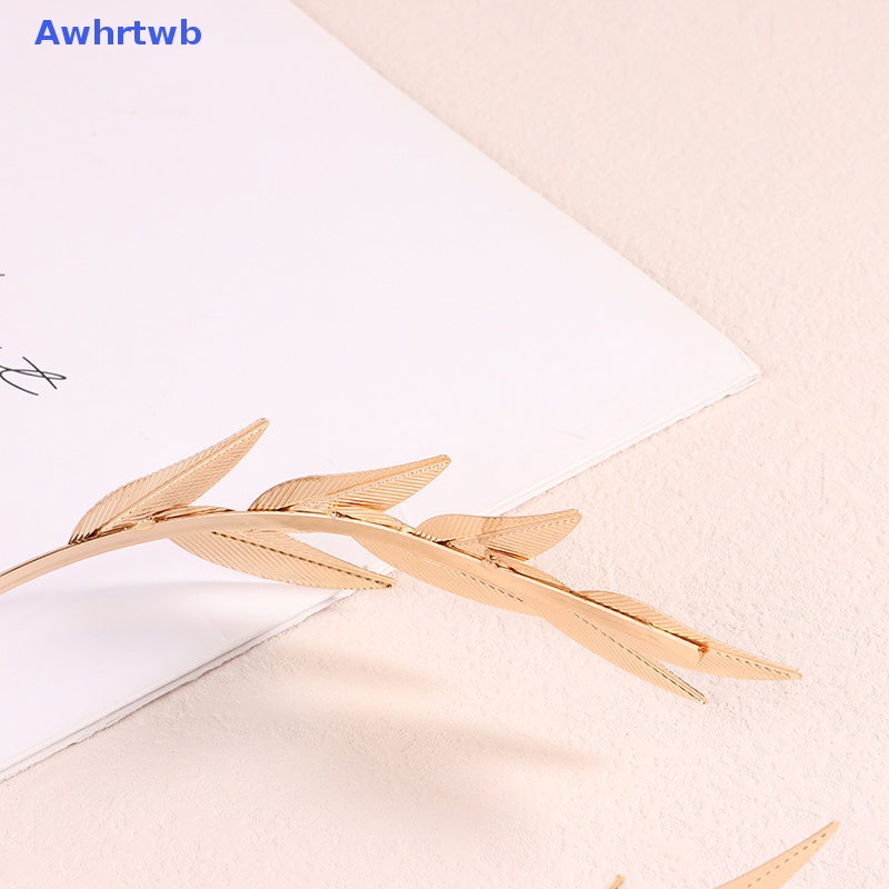 Băng Đô Cài Tóc Bằng Kim Loại Hình Chiếc Lá Màu Vàng Thanh Lịch Cho Cô Dâu Mới