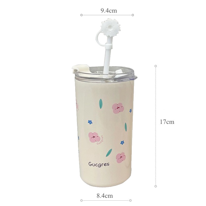 Bình Nước Giữ Nhiệt 480ML bình giữ nhiệt inox Bằng Thép Không Gỉ Thiết Kế Nhỏ Gọn Kèm Ống Hút Tiện Dụng