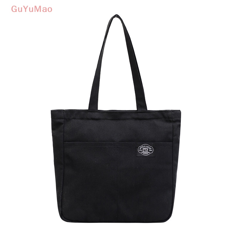 [cxGUYU] Túi Tote Xách Tay Đeo Vai Bằng Vải Bạt Cotton Sức Chứa Lớn Màu Trơn Tái Sử Dụng Được Cho Nữ PRTA