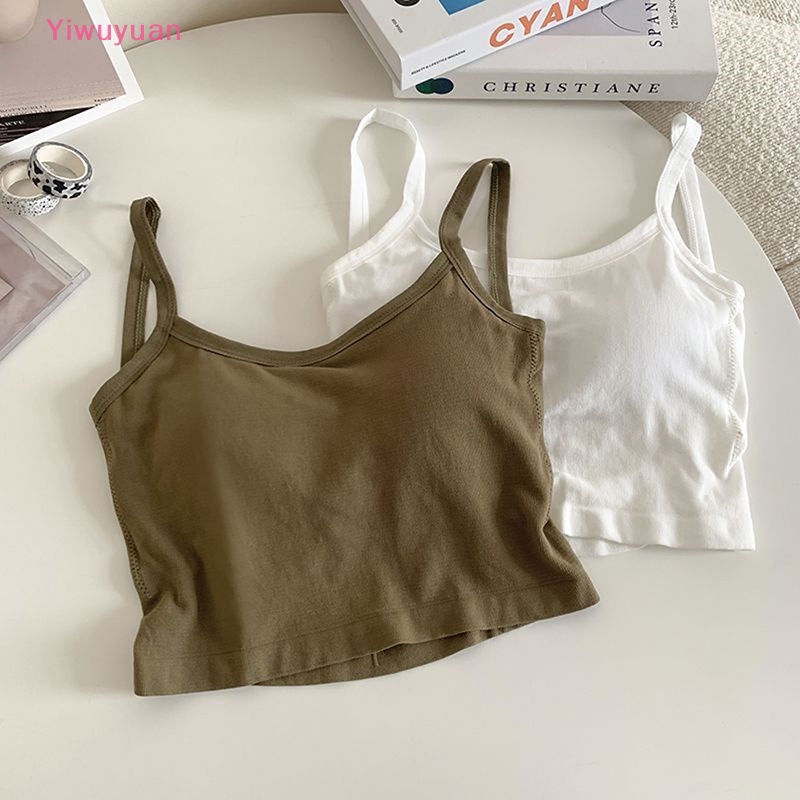 < Yiwuyuan > Áo Croptop Dệt Kim Trễ Vai Có Mút Nâng Ngực Dây Chéo Sau Lưng Gợi Cảm Cho Nữ