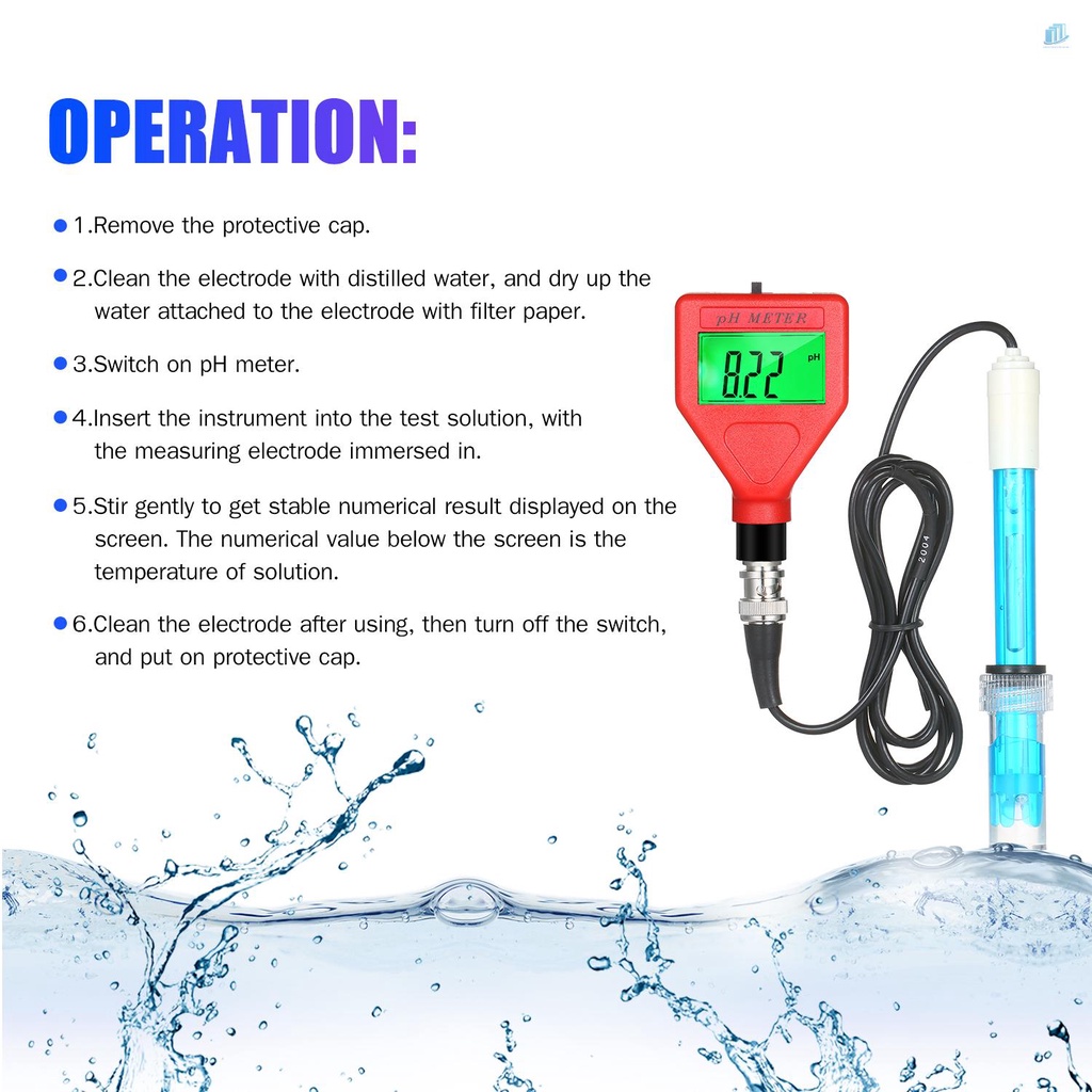 Bút Đo Độ PH 0-14pH Màn Hình LCD 1.5-inch Có Đèn Nền Xanh Lá Chuyên Dụng Cho Phòng Thí Nghiệm