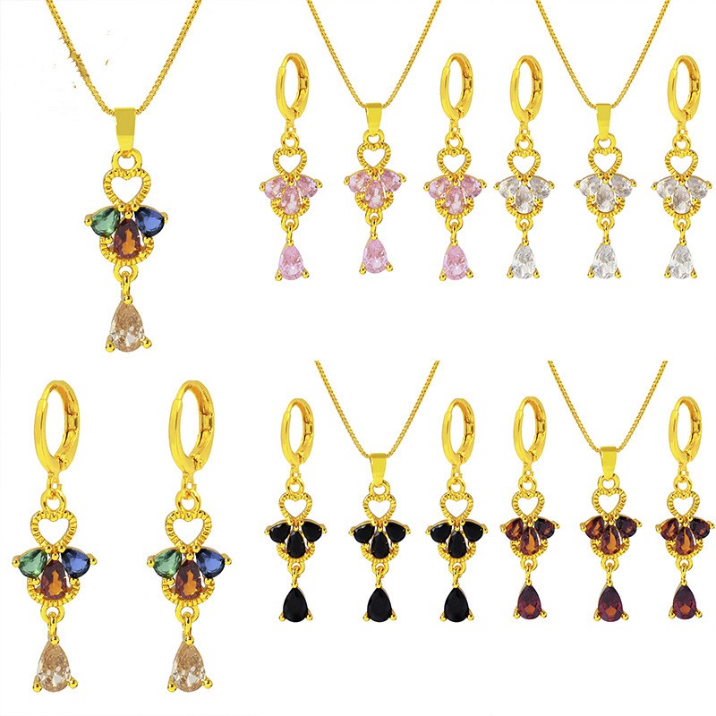 Set Vòng cổ Và Khuyên Tai Hình Trái Tim Đính Đá Zircon Nhân Tạo Nhiều Màu Sắc Mẫu Mới 2023
