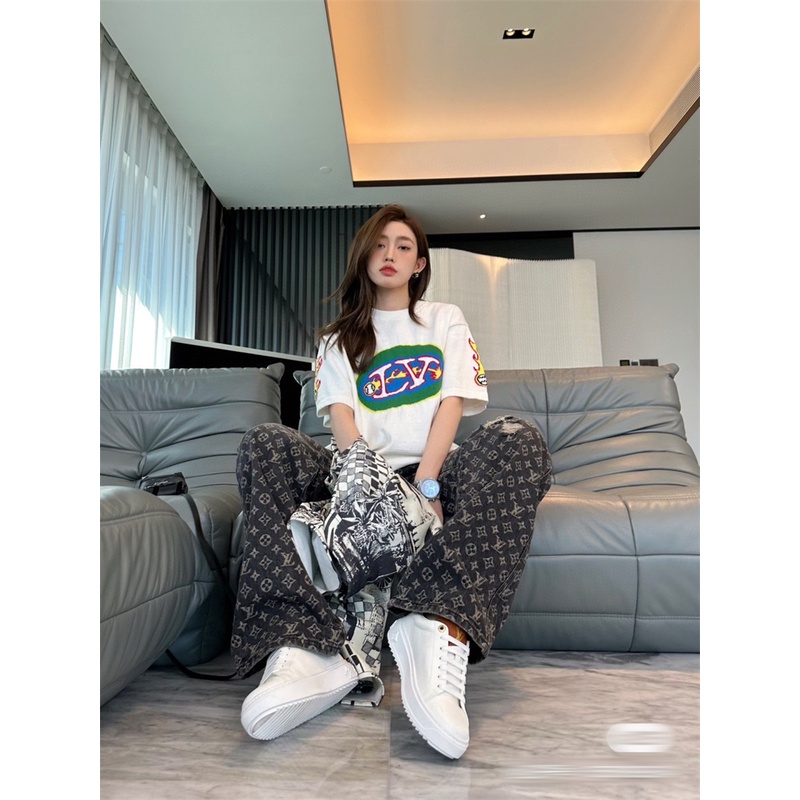 Áo Thun Tay Ngắn Cổ Tròn Họa Tiết Nhãn Hiệu Bóng Chày Màu Xanh L88V88