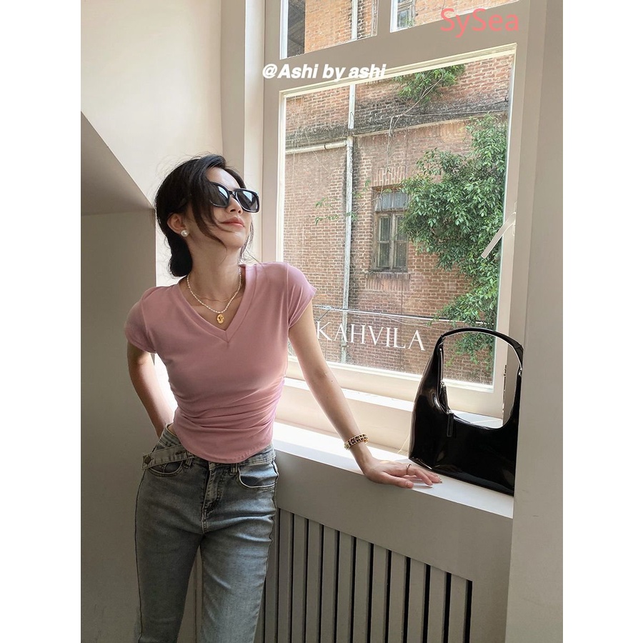 Áo Kiểu Cổ Chữ V Thiết Kế Độc Đáo Thời Trang Mùa Hè Hàn Quốc Cho Nữ