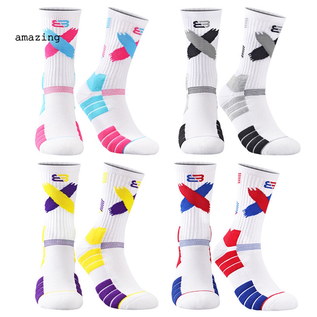 1 Đôi Vớ Thể Thao Ống Dài Co Giãn Tốt Màu Sắc Tươi Sáng