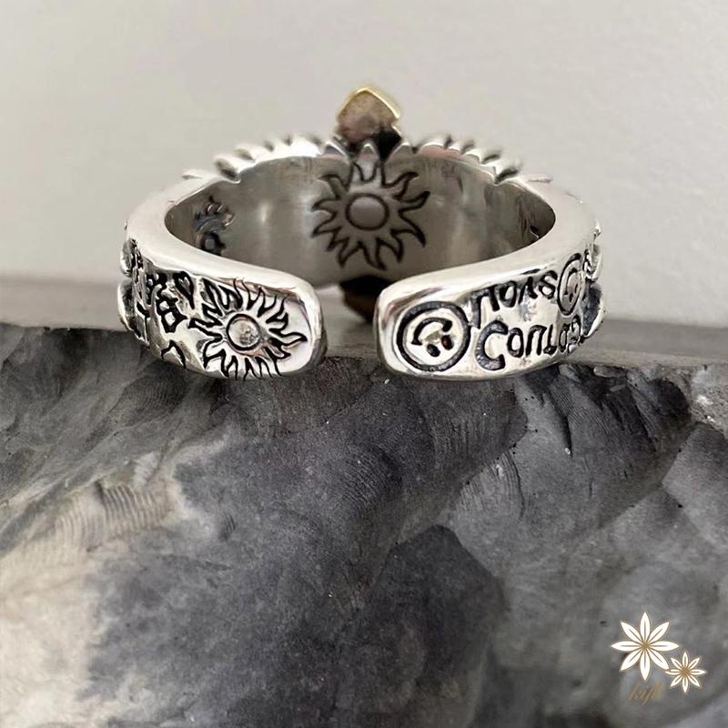 Nhẫn Hở In Chữ Thập Và Đôi Cánh Graffiti Cá Tính Phong Cách Vintage Cho Nam