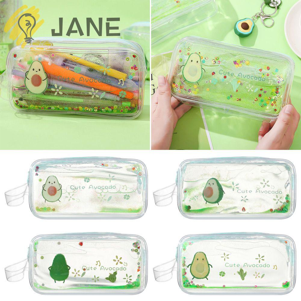 Túi Đựng Bút Trong Suốt Có Nước Kim Tuyến Hình Quả Bơ Dễ Thương