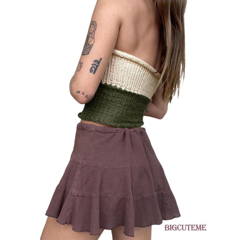 Áo Ống Dệt Kim Mini Không Tay Màu Sắc Tương Phản Thời Trang Mùa Hè Dành Cho Nữ