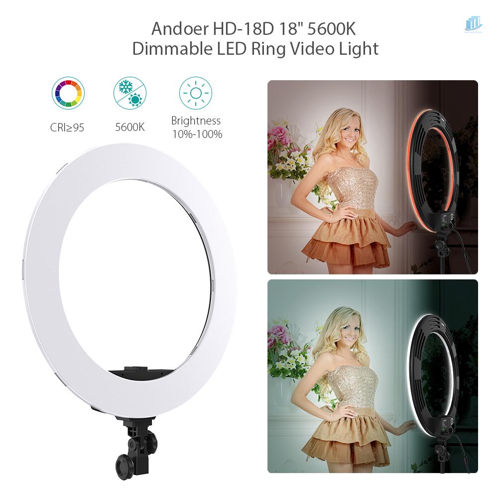 Vòng Đèn LED Chụp Ảnh Andoer HD-18D 18 inch 55W 5600K Tích Hợp 252 Đèn LED SMD CRI 95 +