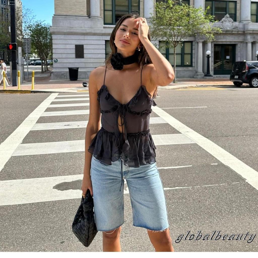 Áo Hai Dây Cổ Chữ V Màu Sắc Thời Trang Mùa Hè Gợi Cảm Cho Nữ