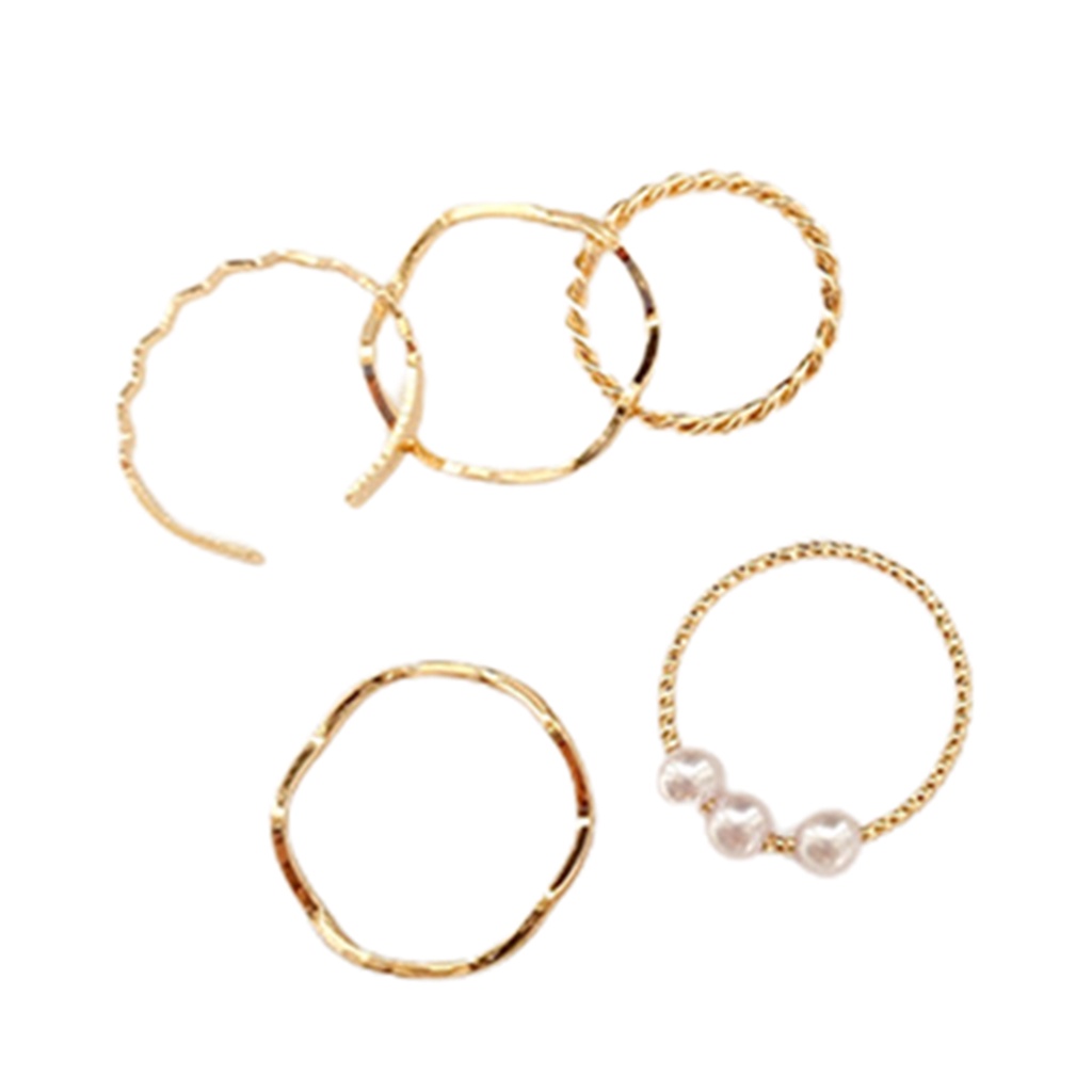 Bộ 5 Nhẫn Đính Ngọc Trai Giả Phong Cách Nhật Bản / Hàn Quốc Sang Trọng Dùng Trang Trí Tiệc Cưới