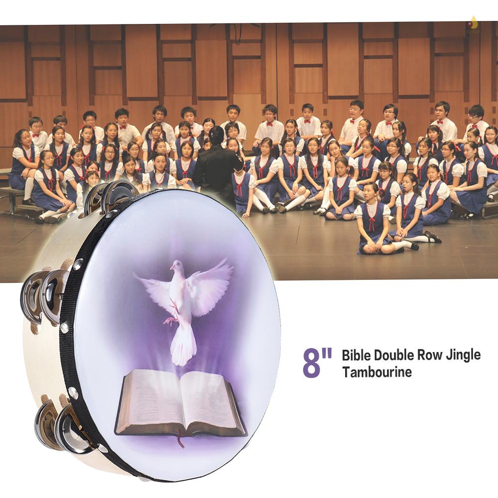 Chuông Tambourine Cầm Tay Bằng Gỗ Hai Hàng Cỡ 8 Inch Dành Cho Trẻ Em