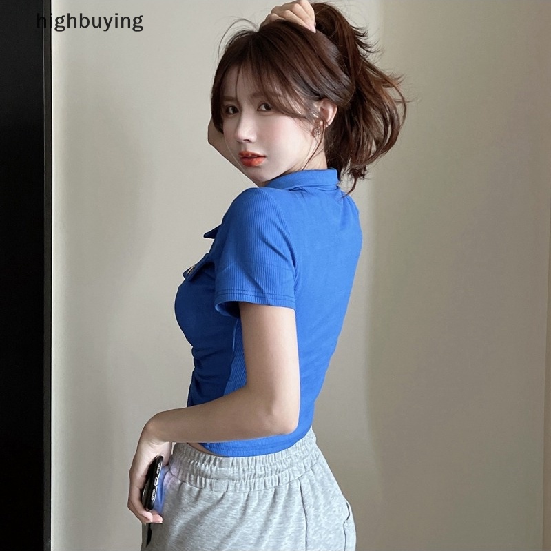 Áo Thun Lửng Tay Ngắn Cổ Chữ V Màu Sắc Đơn Giản Cho Nữ