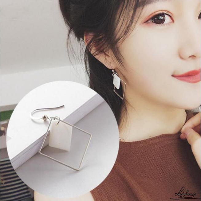 Bông Tai Hình Học Hình Vuông Màu Trắng Tự Nhiên Thời Trang Cho Nữ