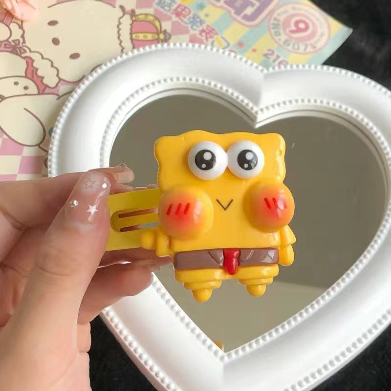 Kẹp Tóc Hình Vuông Cỡ Lớn Họa Tiết Hoạt Hình SpongeBob Dễ Thương Cho Bạn Gái