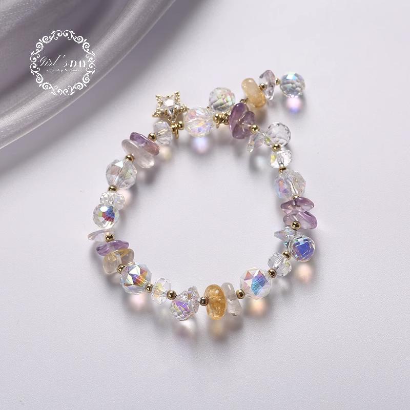 Vòng Tay Thạch anh tím vòng tay nữ vòng tay phong thuỷ vòng tay đá thạch anh tóc vàng vòng tay aquamarine