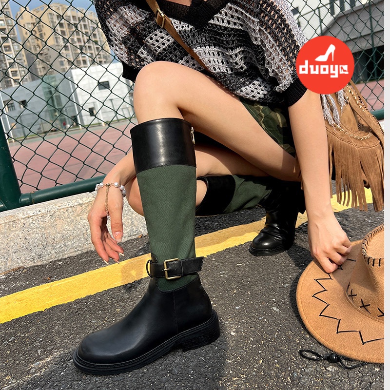 Duoya Tóc Thẳng ~ [Hàng Có Sẵn] Giày Bốt Cao Bồi Phương Tây Cổ Điển Có Khóa Kéo Phía Sau Cho Nữ OL Chất Lượng Cao