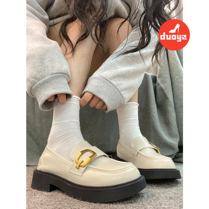 Duoya Giày Lười Da Đế Dày Cài Khóa Vàng Phong Cách Anh Quốc Thời Trang 2022 Cho Nữ