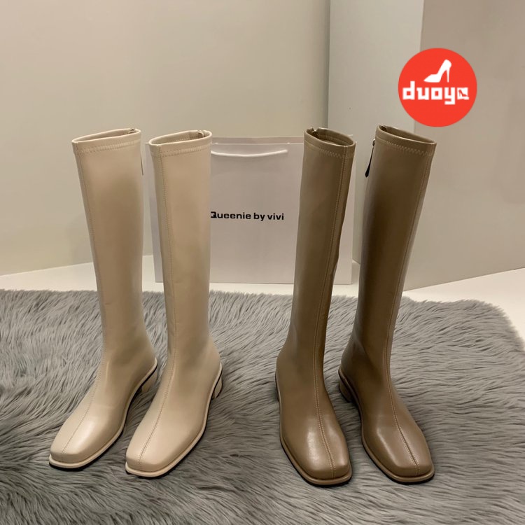 Đôi Giày Bốt Da PU Đế Thấp Lót Lông Cừu Dày Dặn Phối Khóa Kéo Thời Trang Thu Đông 2022 Cho Nữ (Hàng Có Sẵn) 3cm Gót Chân Mùa Đông Miễn Phí Vận Chuyển