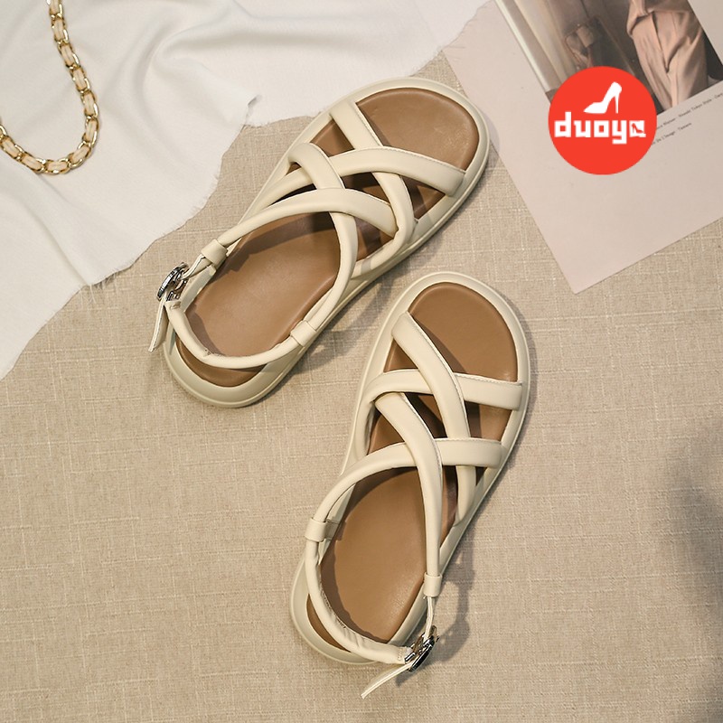Duoya Tóc Thẳng ~ [Hàng Có Sẵn] Giày Sandal Đế Mềm Khoét Rỗng Dây Chéo Thời Trang Mùa Hè Cho Nữ Miễn Phí Vận Chuyển