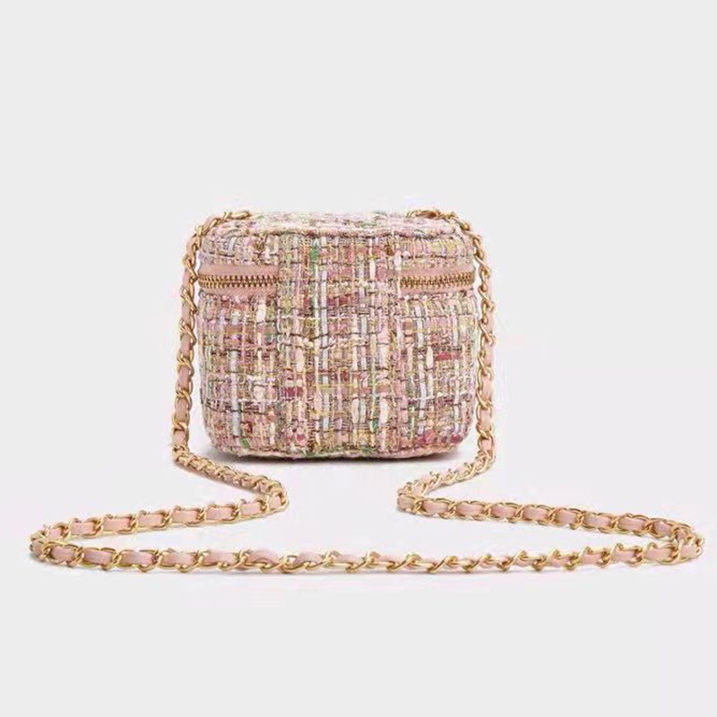 Túi Đựng Mỹ Phẩm mini Bằng Vải Len Phối Dây Xích Phong Cách retro Ngọt Ngào Cho Nữ