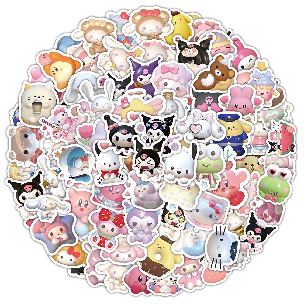 Bộ 60 / 100 Sticker Sanrio 3D Dễ Thương Chống Thấm Nước Trang Trí Laptop