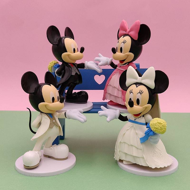 Disney Q Version Mickey Minnie Donald Duck White Wedding Dress Wedding Cake Ornaments Handmade Toy Model HPjm