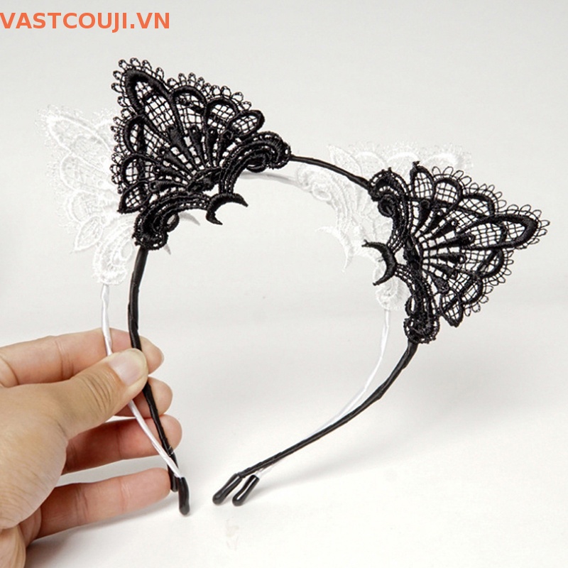 Băng Đô Tai Mèo Phối Ren Màu Đen Gợi Cảm Thời Trang Cho Nữ