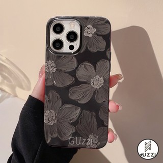 Ốp Điện Thoại Màu Đen Bóng Hình Hoa retro Cho iphone 15 14 11 12 13 pro max 15
